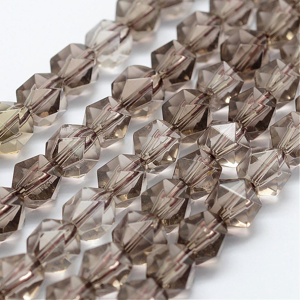 PandaHall Natural Smoky Quartz Beads Strands, Faceted, Round, 8x7mm, Hole: 1.5mm; about 49pcs/strand, 14.9''(38cm) Smoky Quartz