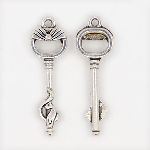 PandaHall Antique Silver Alloy Key Pendants, Lead Free and Cadmium Free, about 36mm long, 11mm wide, 4mm thick, hole: 2mm Alloy Key Silver