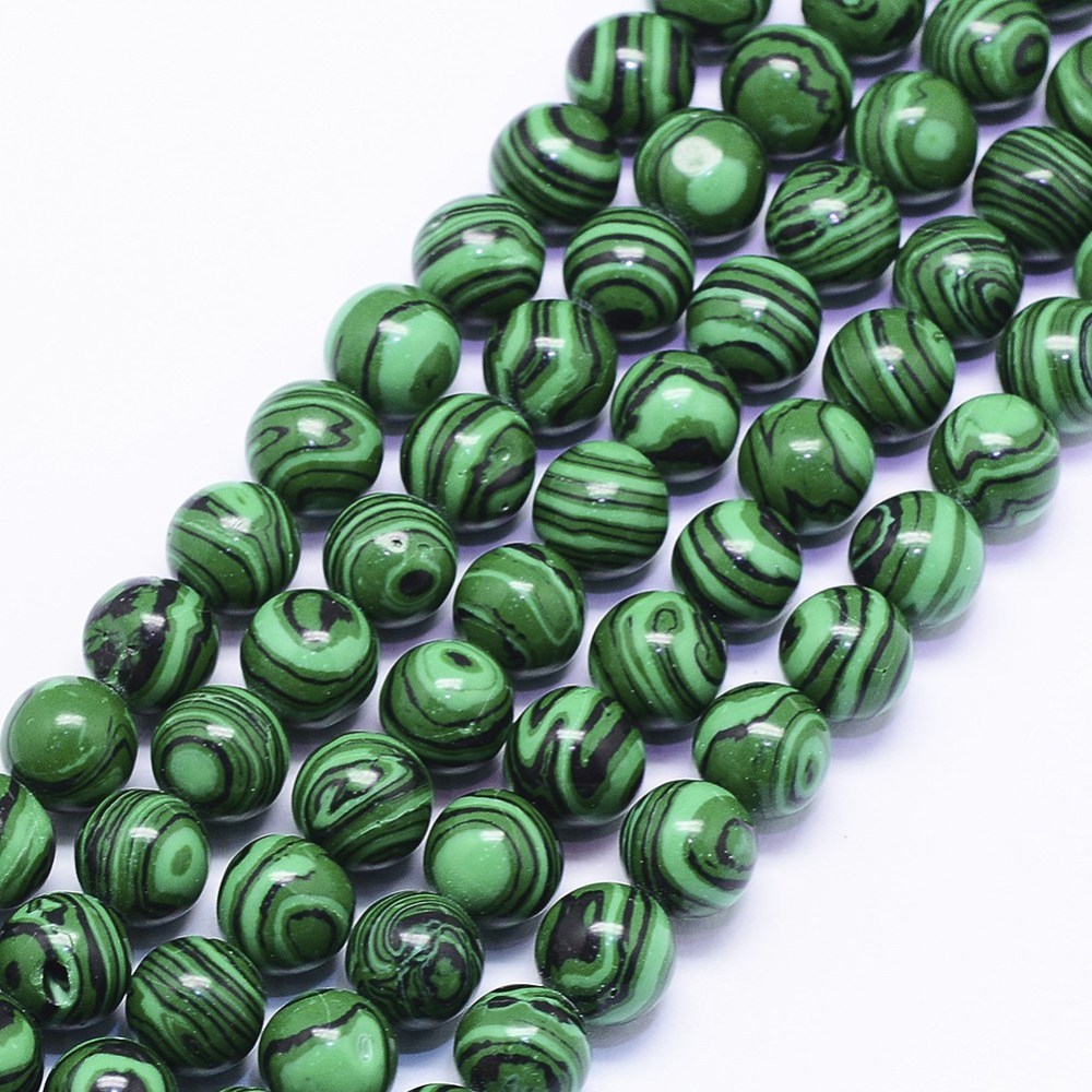 PandaHall Synthetic Malachite Beads Strands, Round, 8mm, Hole: 1mm; about 48pcs/strand, 15.55" Malachite Round Green
