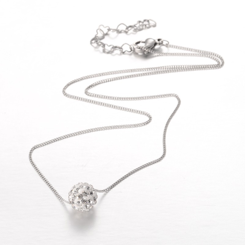 PandaHall Stainless Steel Pendant Necklaces, with Polymer Clay Rhinestone Bead and Lobster Claw Clasps, Crystal, 15.9"(40.5cm) Rhinestone...
