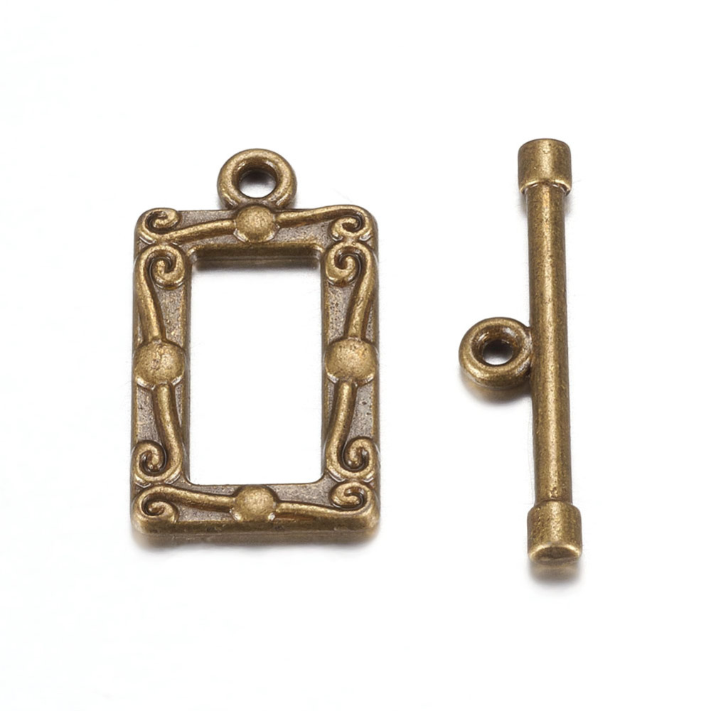 PandaHall Tibetan Style Alloy Toggle Clasps, Rectangle, Antique Bronze, Lead Free and Cadmium Free, Rectangle: 20x11.5mm, Bar: 22x5mm, Hole...