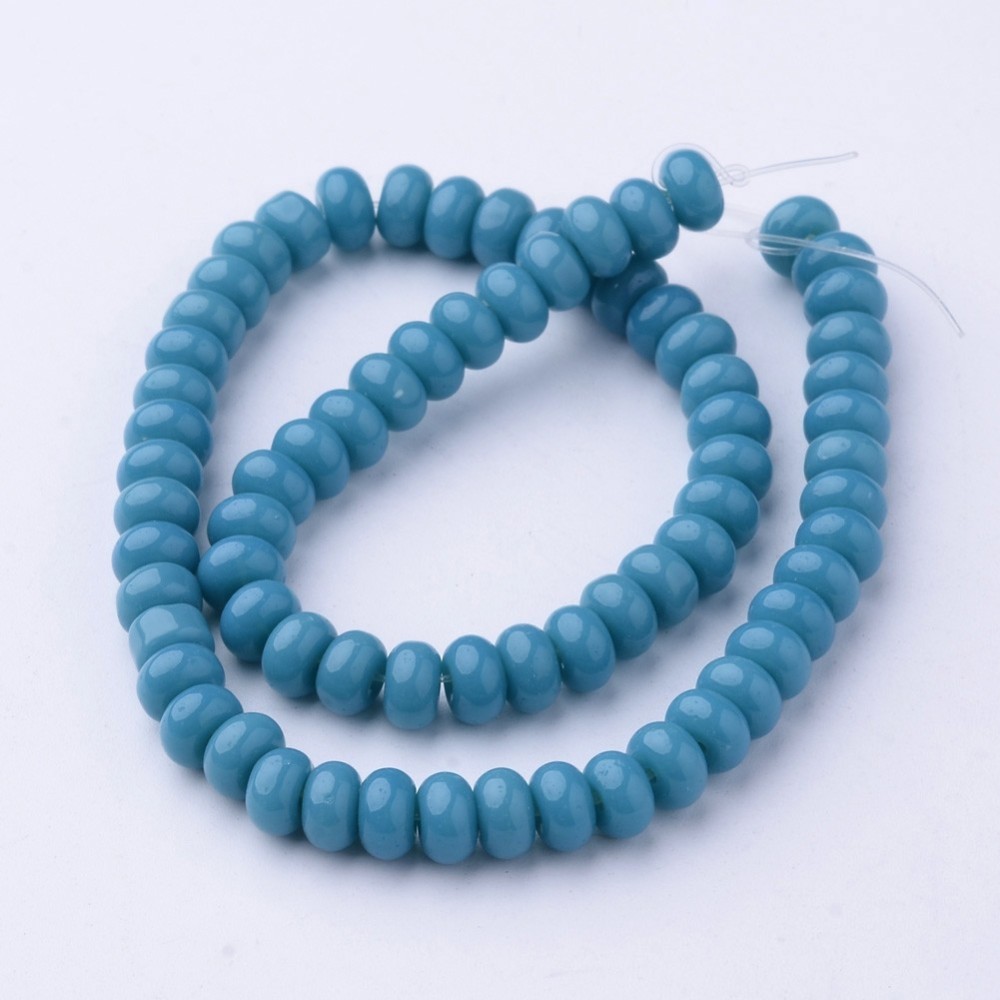 PandaHall Glass Beads Strands, Rondelle, Dyed, SteelBlue, 6x4mm, Hole: 1mm; about 71pcs/strand, 10.8" Glass Rondelle Blue