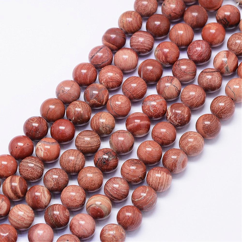 PandaHall Natural Red Jasper Beads Strands, Round , 8mm, Hole: 1mm; about 48pcs/strand, 15.74" Red Jasper Round Red