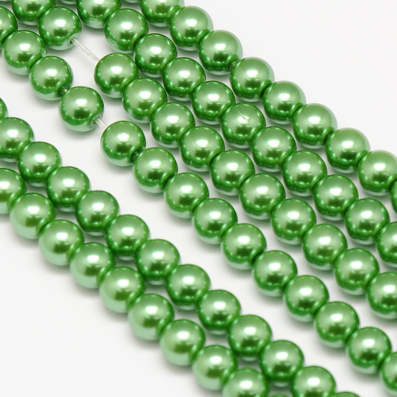 PandaHall Environmental Dyed Glass Pearl Round Bead Strands, Cotton Cord Threaded, Green, 10mm, Hole: 0.7~1.1mm; about 42pcs/strand, 15"...