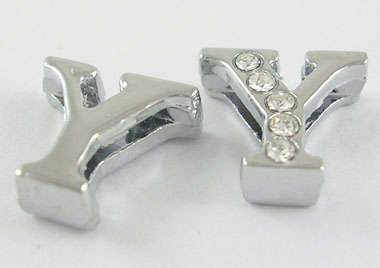 PandaHall Alloy Rhinestone Initial Letter.Y Silde Charms Fit DIY Wristbands & Bracelets, Lead Free & Nickel Free, Platinum Color...