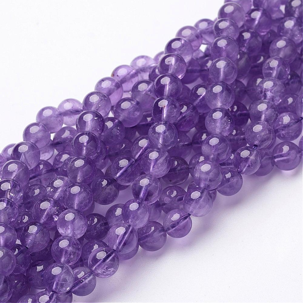 PandaHall 15~16" Round Gemstone Strand, Amethyst, 6mm in diameter, hole: about 0.8mm Amethyst Round Purple