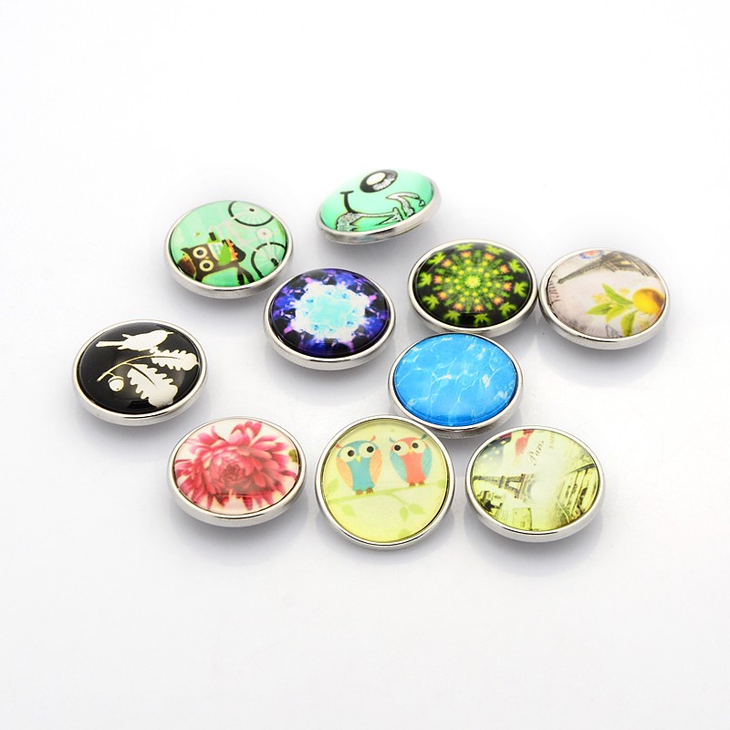 PandaHall Mixed Styles Brass Glass Jewelry Snap Buttons, Flat Round, Cadmium Free & Nickel Free & Lead Free, Platinum, Mixed Color, 18x9mm;...