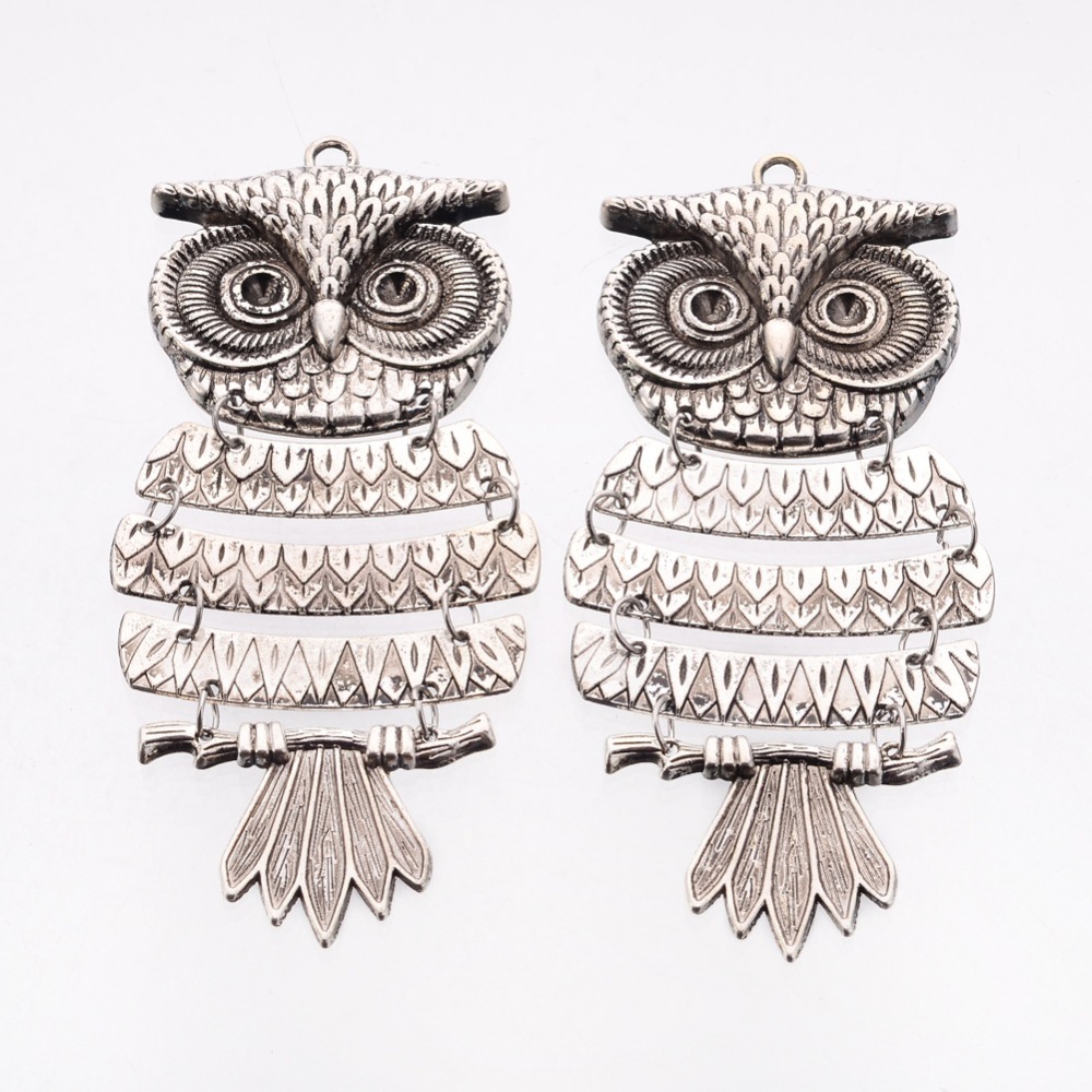 PandaHall Zinc Alloy Owl Big Pendants, Lead Free and Cadmium Free, Antique Silver Color, Size: about 103mm long, 43mm wide, 4mm thick, hole...