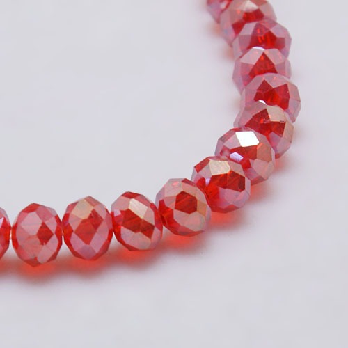 PandaHall Electroplate Glass Bead Strands, AB Color, Faceted, Rondelle, Red, 6x4mm, Hole: 1mm; about 101pcs/strand, 18.5" Glass Rondelle Red