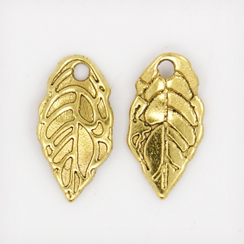 PandaHall Tibetan Style Pendants , Lead Free & Nickel Free & Cadmium Free, Leaf, Antique Golden, 16x8x2mm, Hole: 1mm Alloy Leaf
