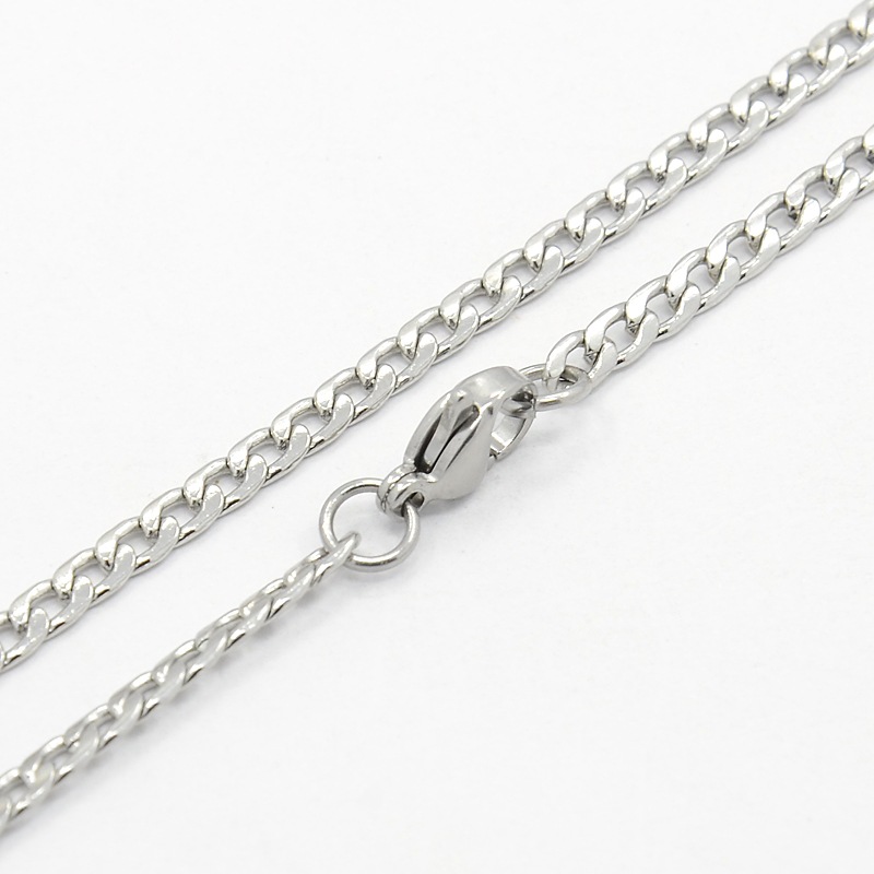 PandaHall 304 Stainless Steel Curb Chain Necklaces, with Lobster Claw Clasps, Stainless Steel Color, 29.5"(74.9cm) Stainless Steel