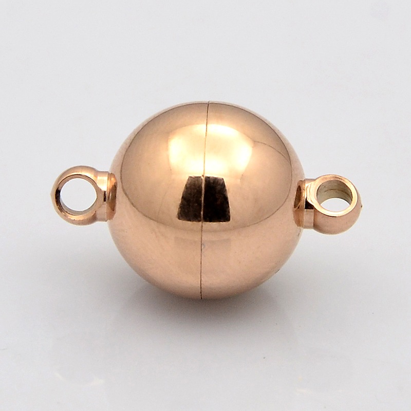 PandaHall Round 304 Stainless Steel Magnetic Clasps, Rose Gold, 21x14mm; Hole: 2mm Stainless Steel Round