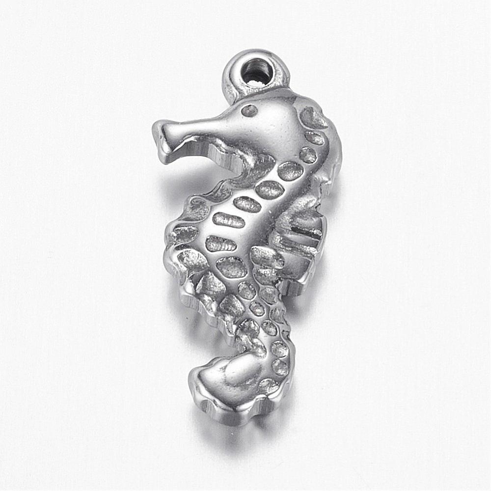 PandaHall 304 Stainless Steel Pendants, Sea Horse, Stainless Steel Color, 20x9.5x3.5mm, Hole: 1mm Stainless Steel Sea Horse