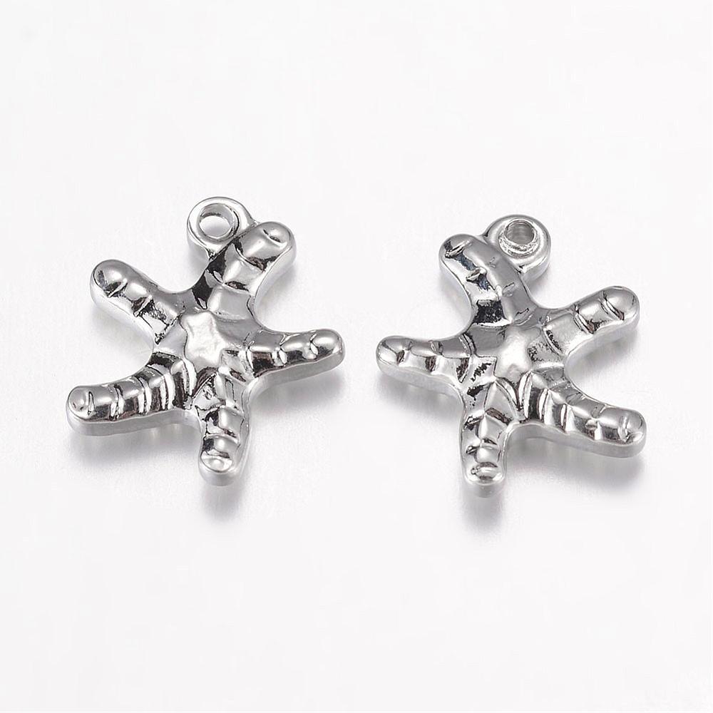 PandaHall 304 Stainless Steel Charms, Starfish, Stainless Steel Color, 14x12x3.5mm, Hole: 1mm Stainless Steel Starfish