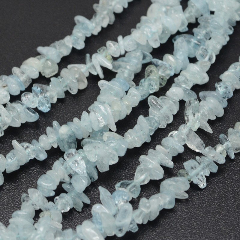 PandaHall Chips Natural Aquamarine Beads Strands, 3~8x3~12x3~5mm, Hole: 1mm; about 16" Aquamarine Chip