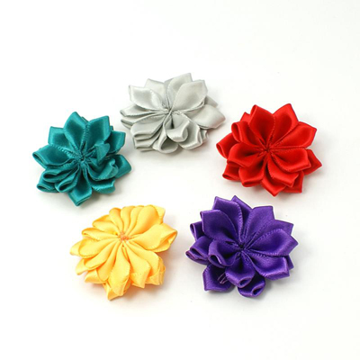 PandaHall Handmade Woven Costume Accessories, Flower, Mixed Color, 37x37x7mm Cloth Flower Multicolor