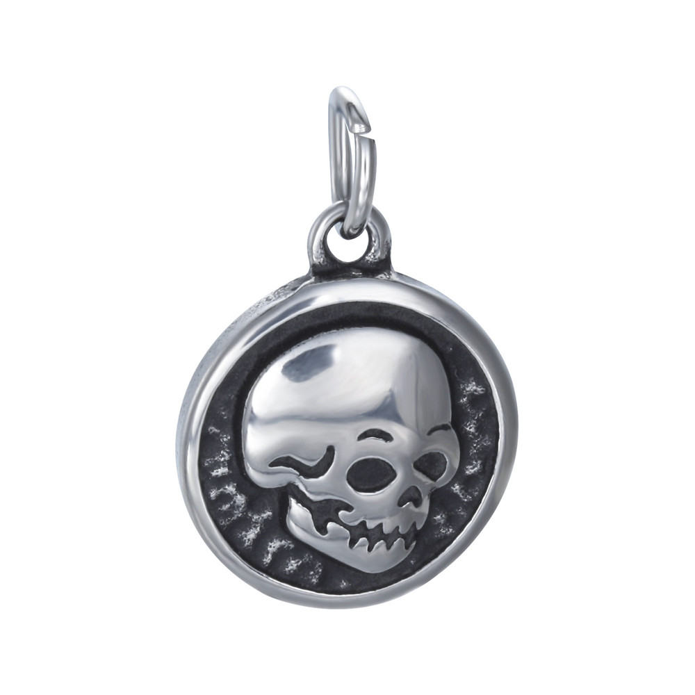 PandaHall 316 Stainless Steel Pendants, Flat Round with Skull, Antique Silver, 19x16x4mm, Hole: 5mm; Jumpring: 7x1mm Stainless Steel Flat...