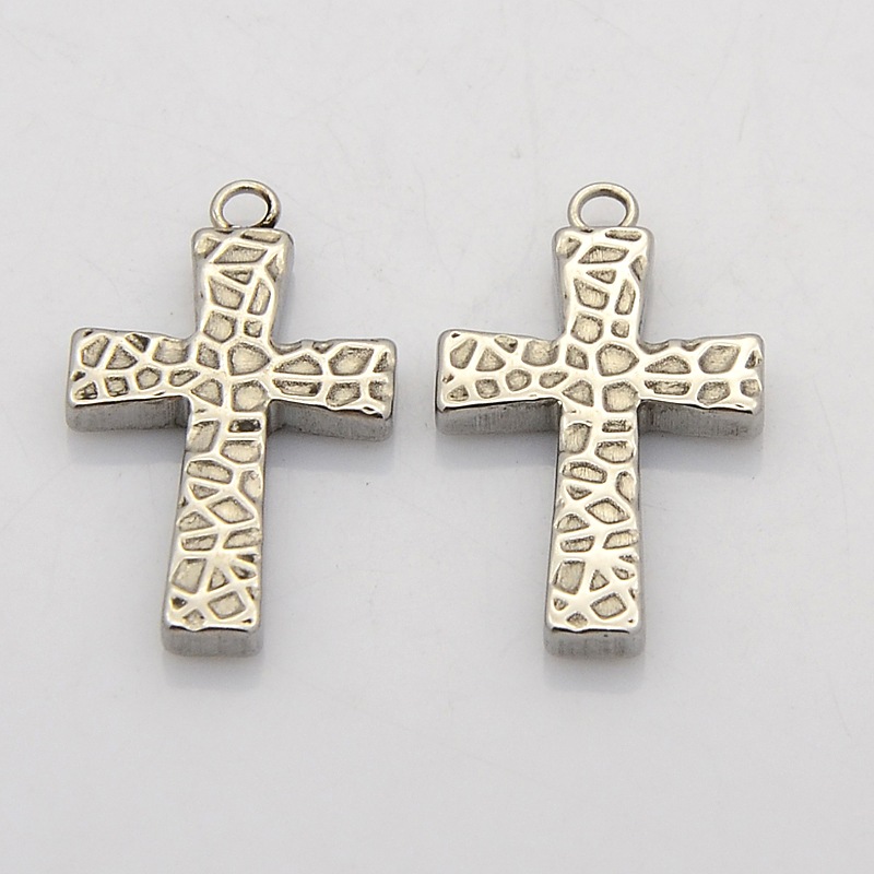 PandaHall Cross 304 Stainless Steel Pendants, Stainless Steel Color, 25x12.5x2.5mm, Hole: 2mm Stainless Steel Cross