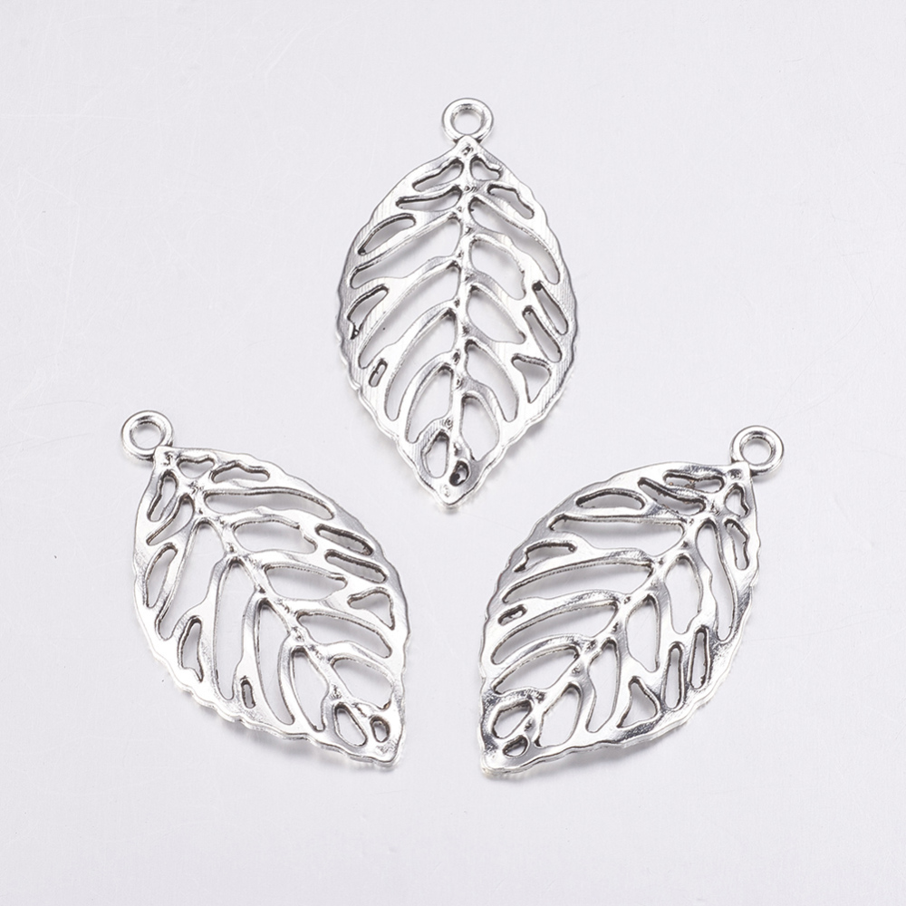 PandaHall Alloy Pendants, Lead Free, Leaf, Antique Silver, 49.5x27.5x2mm, Hole: 3.5mm Alloy Leaf