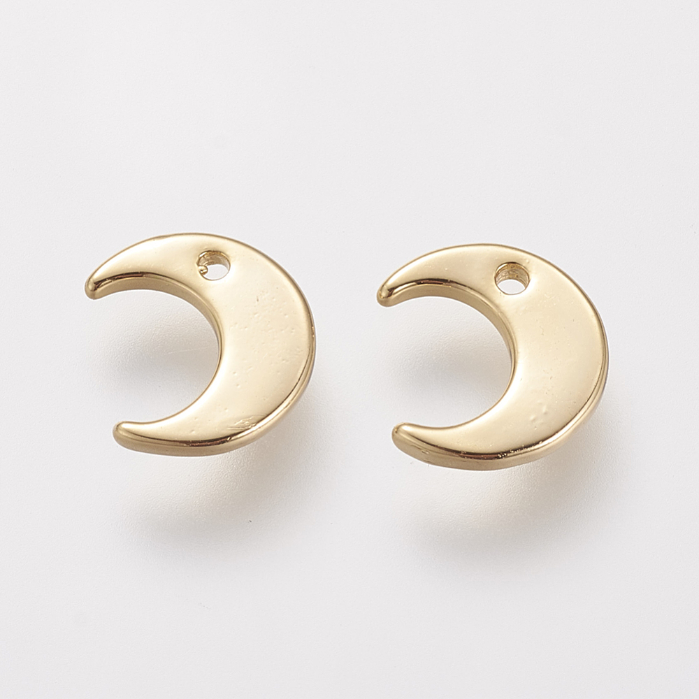 PandaHall Brass Pendants, Real Gold Plated, Moon, 9x8x1.5mm, Hole: 0.5mm Brass Moon