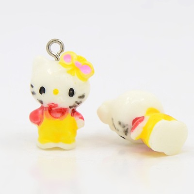 PandaHall Resin Pendants, with Iron Findings, Cat, Colorful, about 23mm long, 12mm wide, 11mm thick, hole: 2mm Resin Cat
