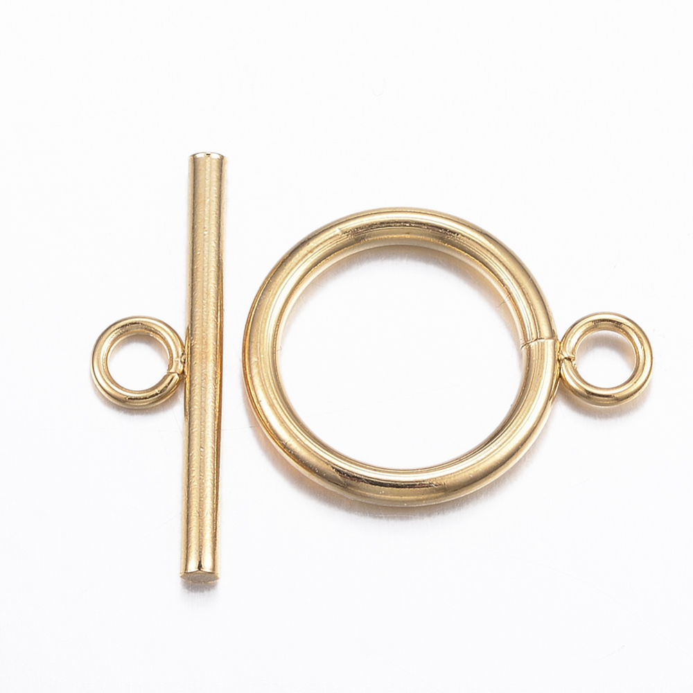 PandaHall 304 Stainless Steel Toggle Clasps, Golden, Ring: 21x16x2mm, hole: 3mm; Bar: 23x7x2mm, Hole: 3mm Stainless Steel Ring