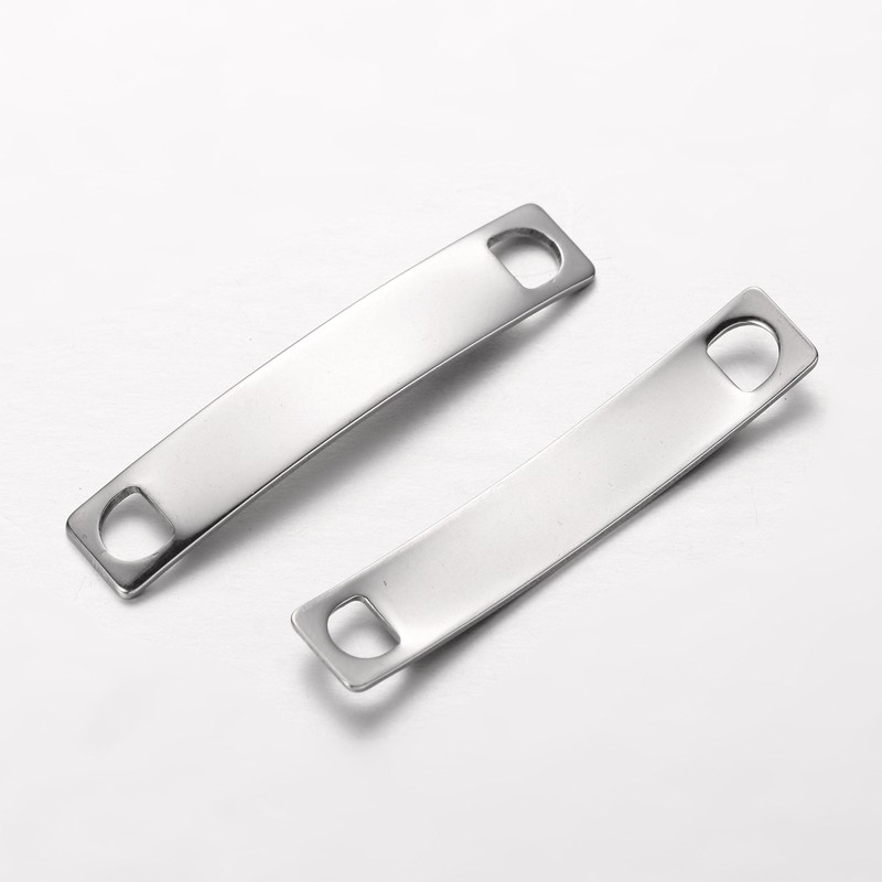 PandaHall Rectangle 304 Stainless Steel Links, Stainless Steel Color, 38.5x7x1mm, Hole: 4x4mm Stainless Steel Rectangle