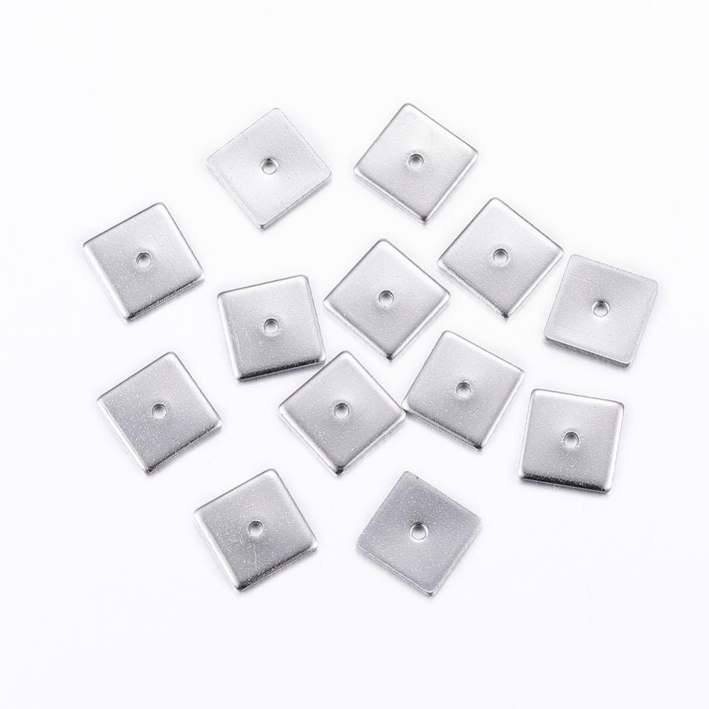 PandaHall 304 Stainless Steel Spacers Beads, Squrae, Stainless Steel Color, 8x8mm, Hole: 1mm Stainless Steel Square