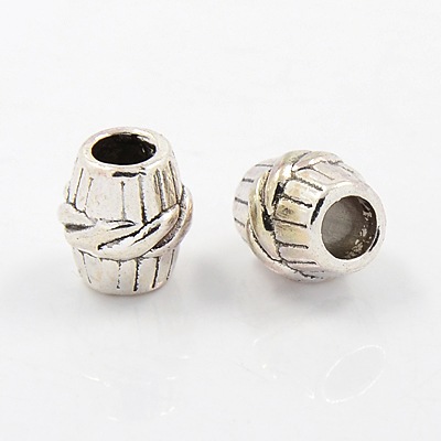 PandaHall Alloy European Beads, Tibetan Style, Lead Free and Cadmium Free, Barrel, Antique Silver Color, about 11mm long, 10mm wide, hole...