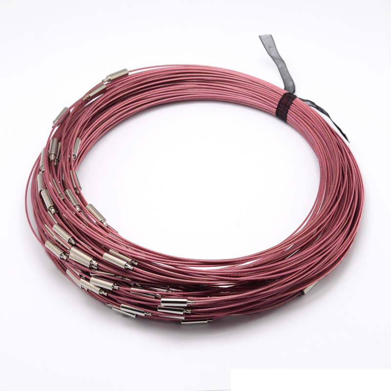 PandaHall Necklace Loop with Brass Clasps, Made of Steel Wire, OldRose, 17.5"; 1mm Steel Red