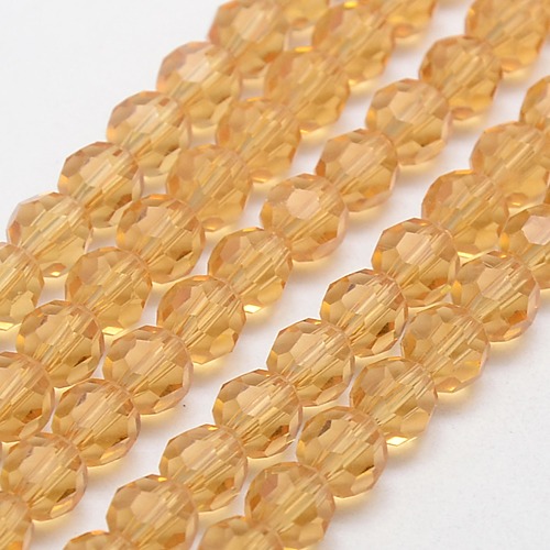 PandaHall Glass Beads Strands, Faceted, Round, Orange, 4mm, Hole: 1mm; about 100pcs/strand, 13.7" Glass Round Orange