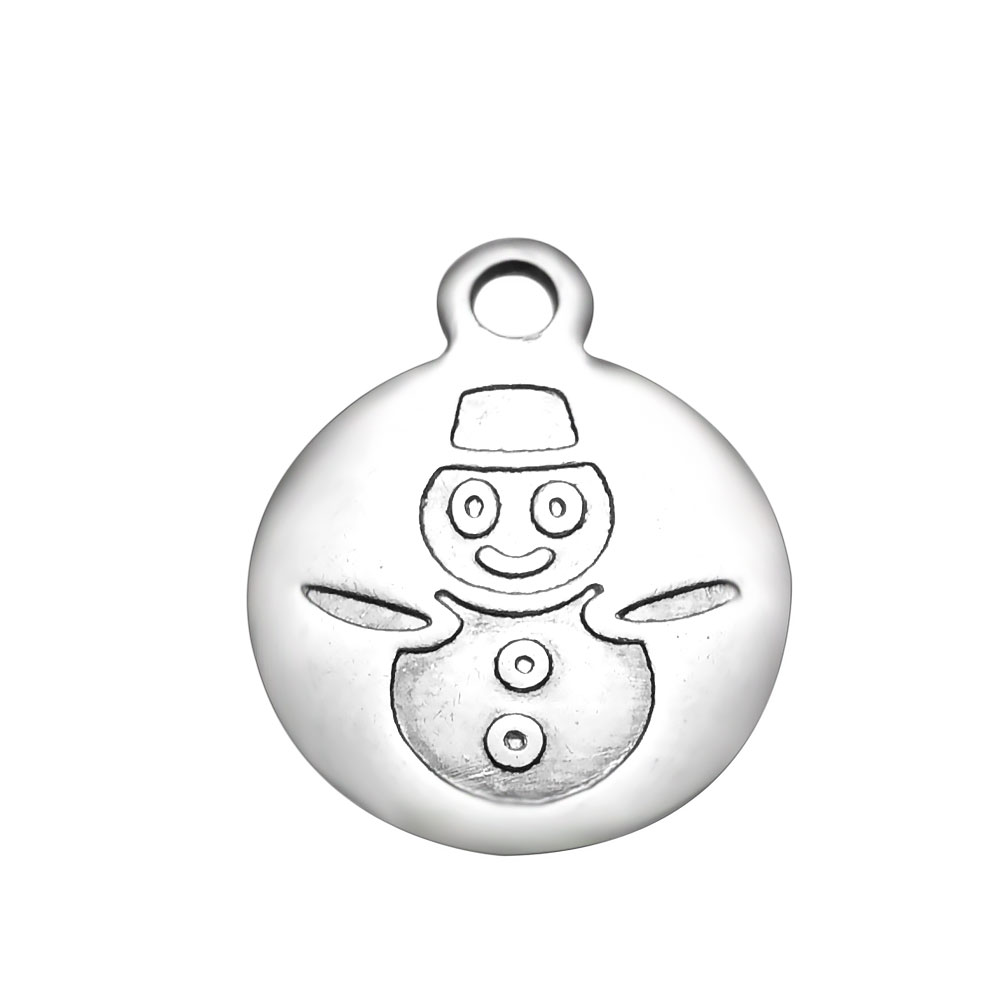 PandaHall 304 Stainless Steel Charms, Flat Round with Christmas Snowman, Stainless Steel Color, 15x12x1.5mm, Hole: 1.5mm Stainless Steel...