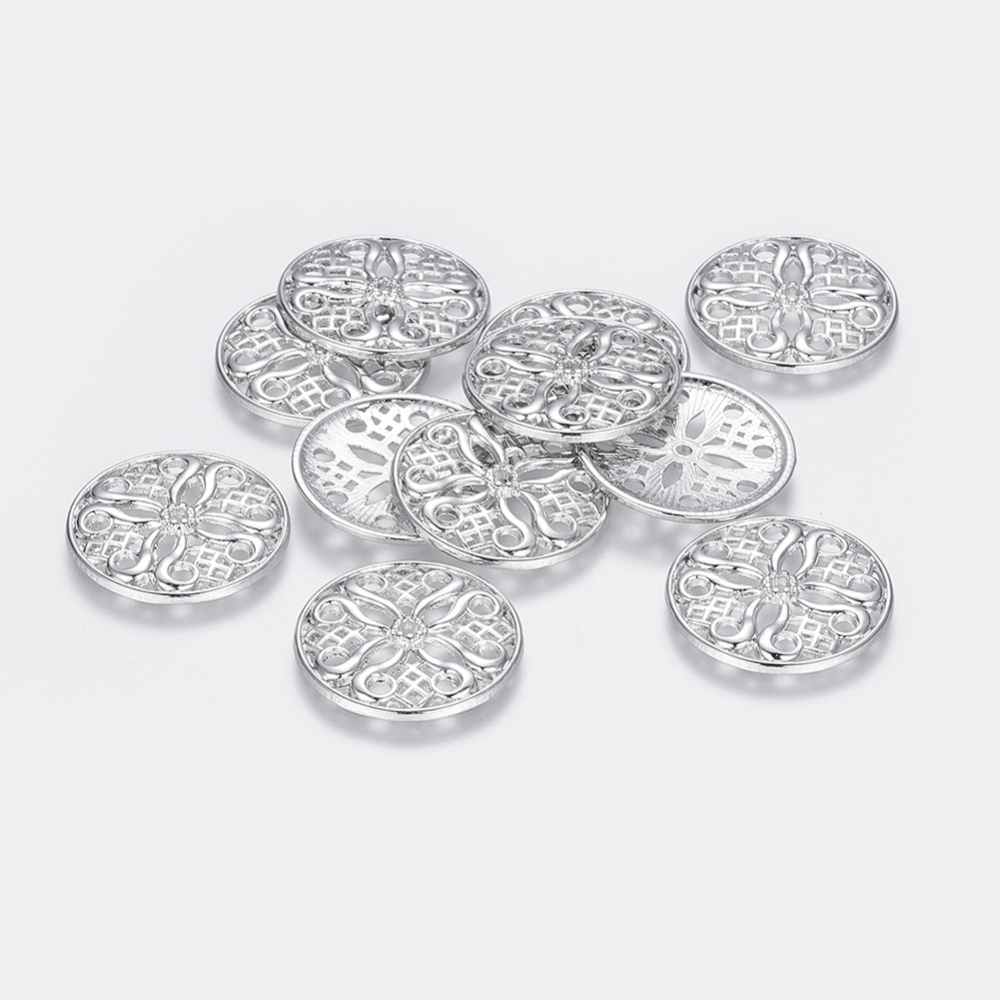 PandaHall Tibetan Style Beads, Lead Free, Flat Round, Platinum Color, Size: about 24mm in diameter, 3mm thick, hole: 2mm Alloy Flat Round