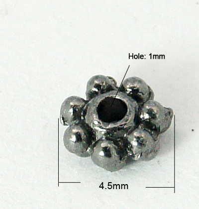 PandaHall Tibetan Silver Flower Daisy Sacers Beads, Gunmetal, Lead Free & Cadmium Free & Nickel Free; 4x1.5mm, Hole: 1mm Alloy Flower