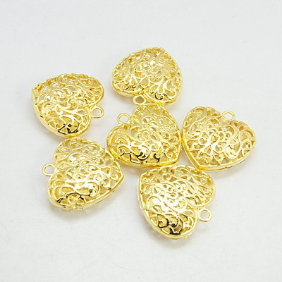 PandaHall Alloy Pendants, Lead Free and Cadmium Free, Heart, Golden, 35mm long, 34.5mm wide, 11mm thick, hole: 3.5mm Alloy Heart