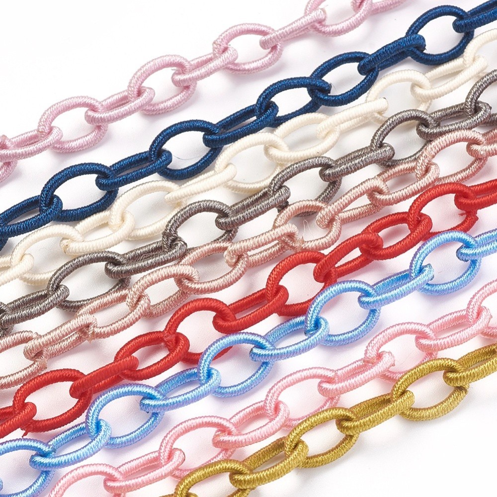 PandaHall Handmade Nylon Cable Chains Loop, Oval, Mixed Color, 10x8x2mm, about 85cm/strand, 33.5" Nylon Multicolor