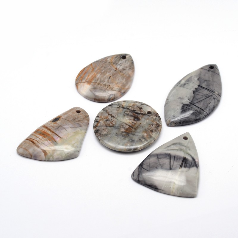 PandaHall Natural Gemstone Pendants, Mixed Shapes, Picasso Stone/Picasso Jasper, 30~61x35~52x5~7mm, Hole: 1.5~2mm Picasso Stone Mixed Shapes