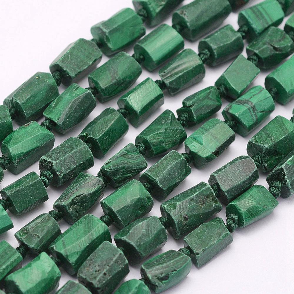 PandaHall Natural Malachite Beads Strands, Column, 6~10x5~7x5~7mm, Hole: 1mm; about 38pcs/strand, 16.9"(43cm) Malachite Column Green