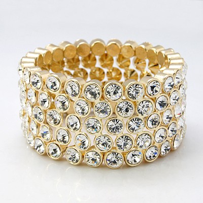 PandaHall Alloy Rhinestone Stretch Bracelets, Golden, 53mm Rhinestone