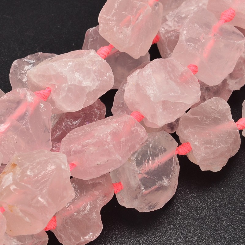 PandaHall Nuggets Natural Rose Quartz Bead Strands, 16~28x9~20x10~25mm, Hole: 1mm; about 16~17pcs/strand, 15.5" Rose Quartz Nuggets