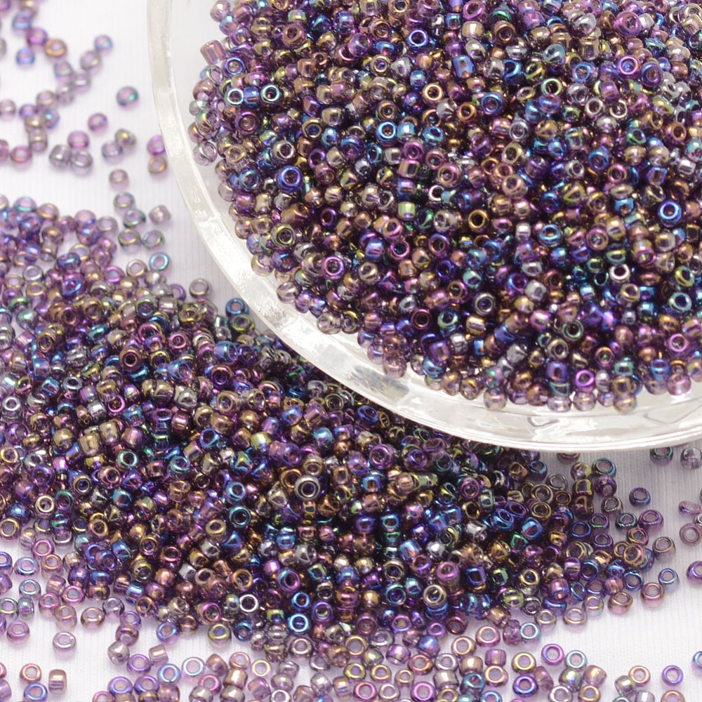 PandaHall 6/0 Round Glass Seed Beads, Grade A, Transparent Colours Rainbow, DarkOrchid, 3.6~4.0mm, Hole: 1.2mm; about 500pcs/50g Glass...