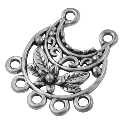 PandaHall Alloy Chandelier Components Links, Lead Free and Cadmium Free, Moon, Antique Silver, 23x20x2.5mm, Hole: 1.5mm Alloy Moon