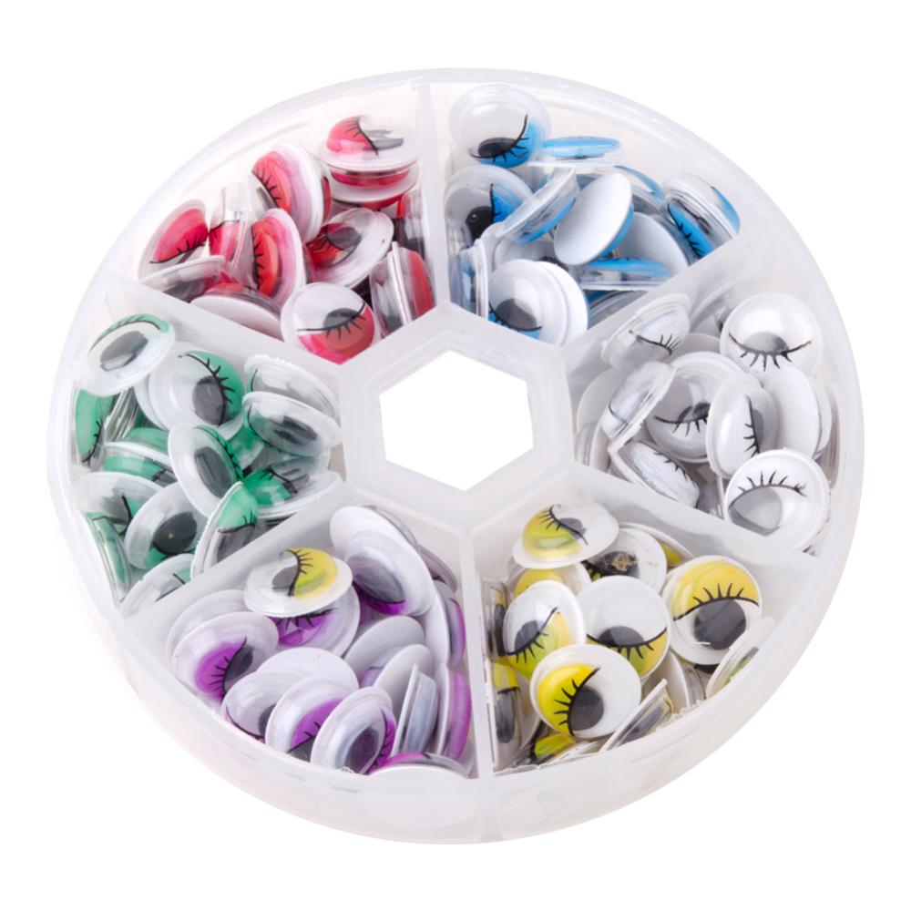 PandaHall 6 Color Half Round Plastic Eyes Cabochons, Mixed Color, 10x3mm; about 25pcs/compartment, 150pcs/box Plastic Half Round Multicolor