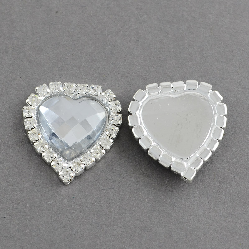 PandaHall Shining Flat Back Faceted Heart Acrylic Rhinestone Cabochons, with Grade A Crystal Rhinestones and Brass Cabochon Settings, Clear...