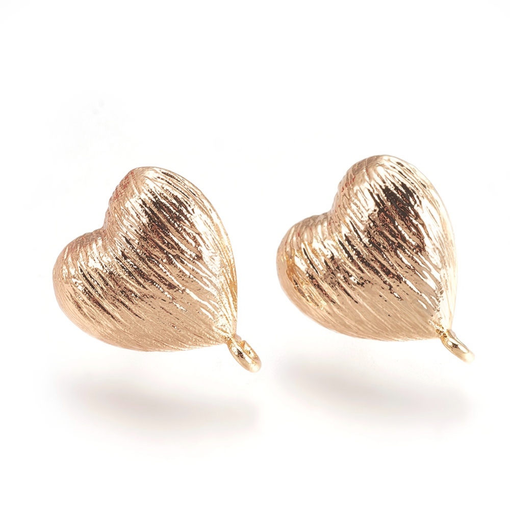 PandaHall Brass Stud Earring Findings, Heart, Nickel Free, Real Gold Plated, 16x13.5x3.5mm, Hole: 1mm; Pin: 0.7mm Brass