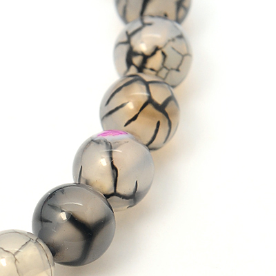 PandaHall Natural Dragon Veins Agate Agate Beads Strands, Round, Dyed & Heated, LightGrey, 10mm, Hole: 1mm; about 39pcs/strand, 15.15"...