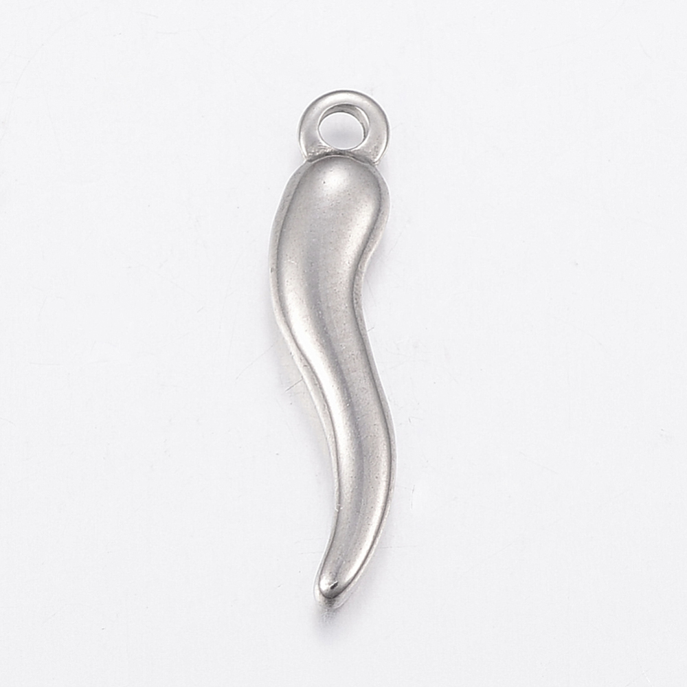 PandaHall 304 Stainless Steel Pendants, Chili, Stainless Steel Color, 18.5x4x2mm, Hole: 1.5mm Stainless Steel Vegetables