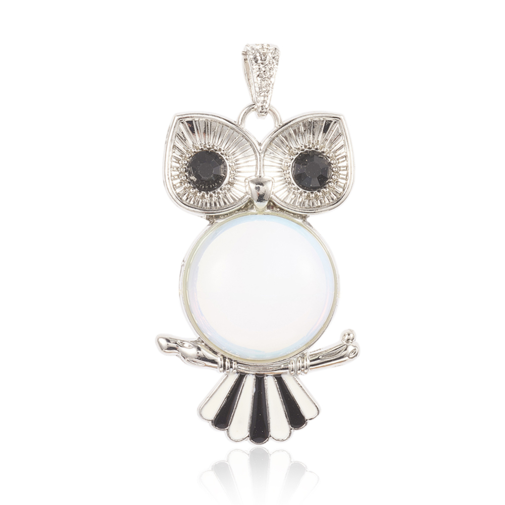 PandaHall Opalite Pendants, with Brass Rhinestone Findings and Enamel, Owl, 49x29x9mm, Hole: 4x8mm Opalite Owl Clear