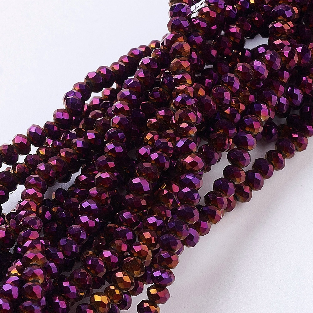PandaHall Electroplate Glass Beads Strands, Full Purple Plated, Faceted, Rondelle, Purple, 2.5x2mm, Hole: 1mm Glass Rondelle Purple