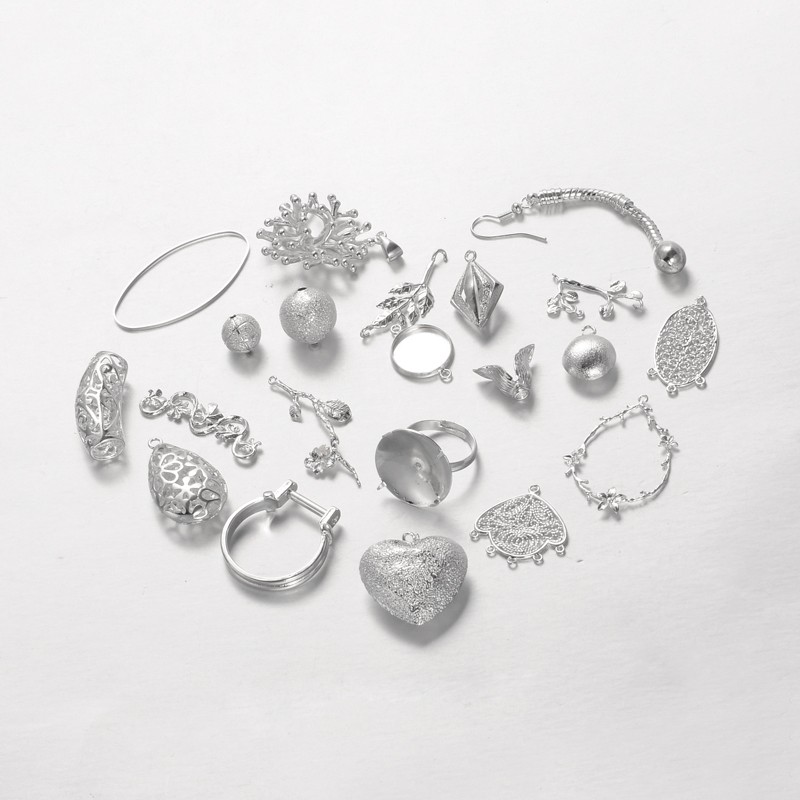 PandaHall Assorted Brass Findings, Silver, 7~60x6~30x1~11mm Brass